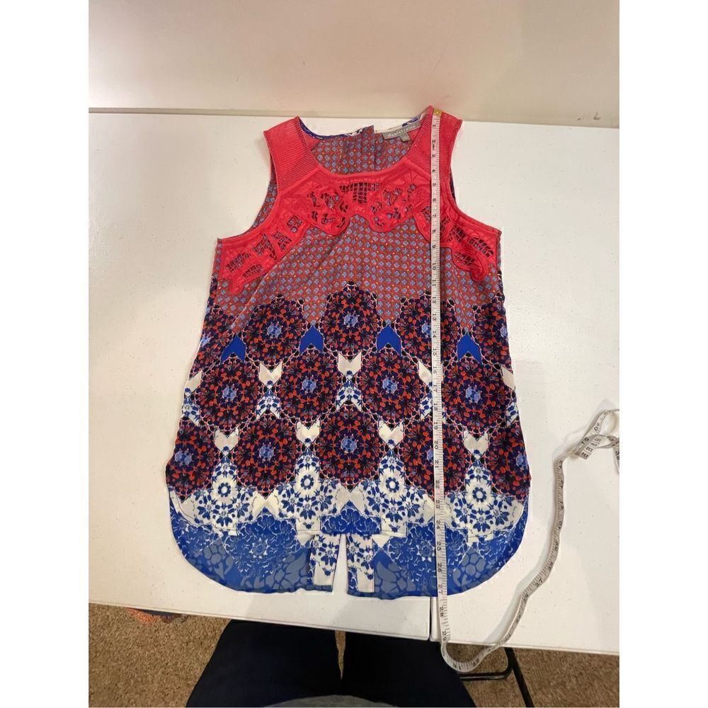 Daniel Rainn women’s XS blue red sleeveless blouse mesh buttons down back - Picture 4 of 6